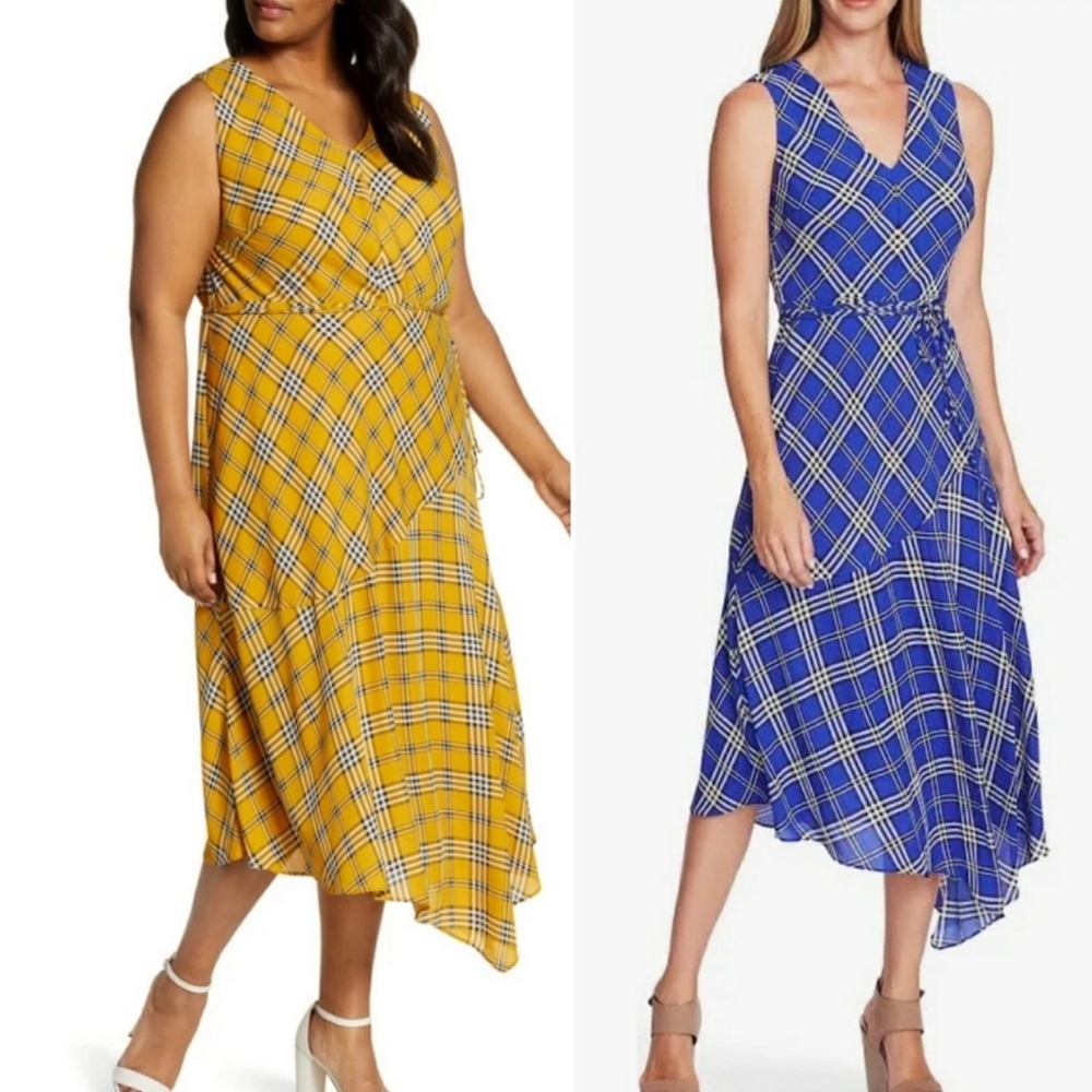 Vince Camuto Sleeveless Blue Plaid Maxi Dress NEW Size 14W